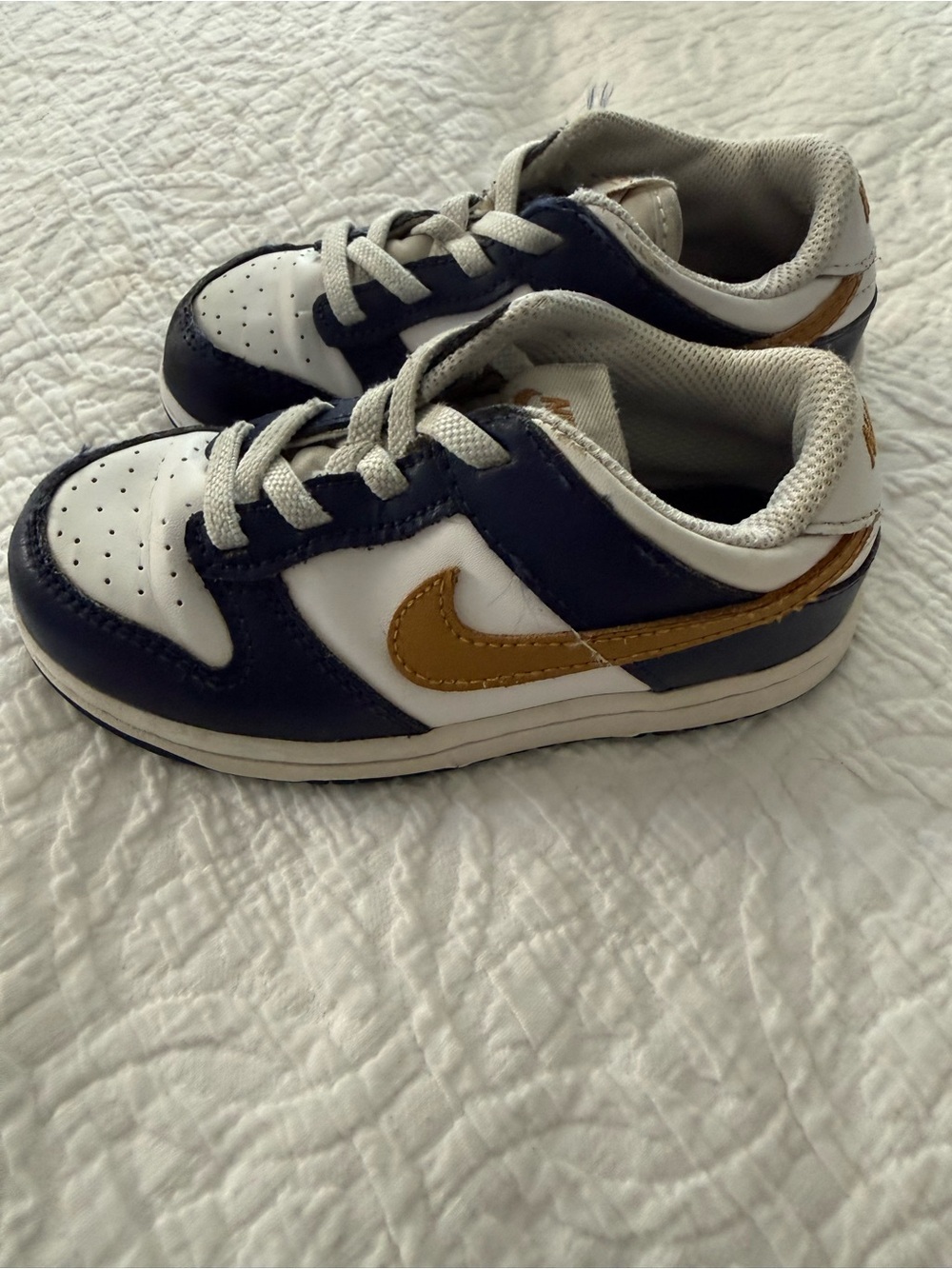 Kids White and Navy Sneakers with Gold Accent - Youth Athletic Shoe